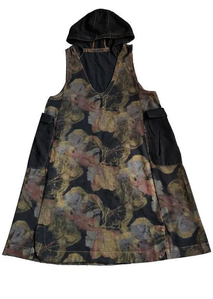 Printed Hooded Denim Vest Skirt