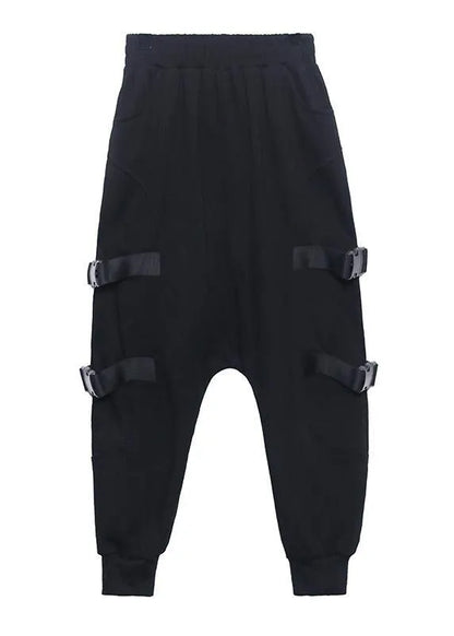 Spring Comfy Cotton Black Pockets Harem Pants