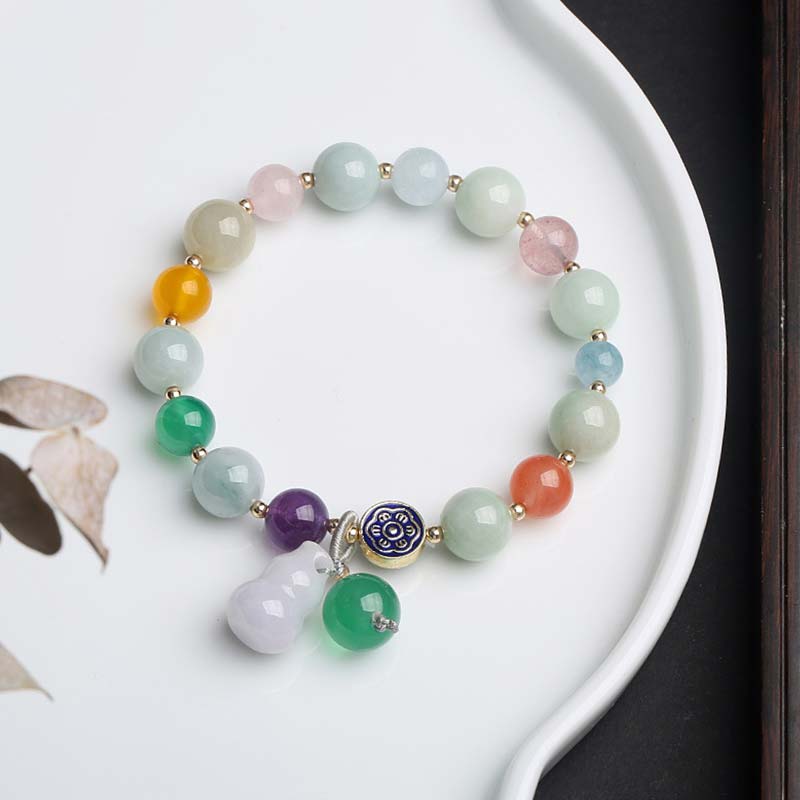 10mm Jade Lucky Bracelet With Pink Crystal for Prosperity