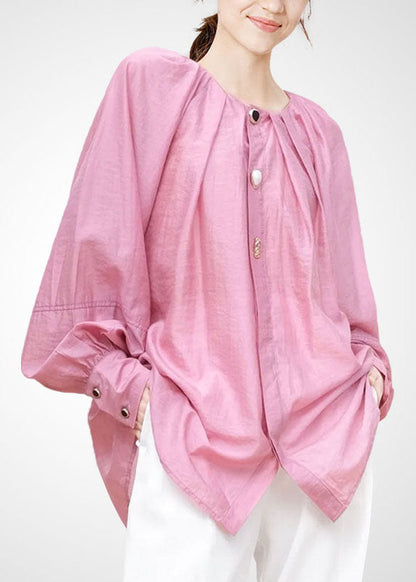 Pink O-neck Oversized Blouses Spring