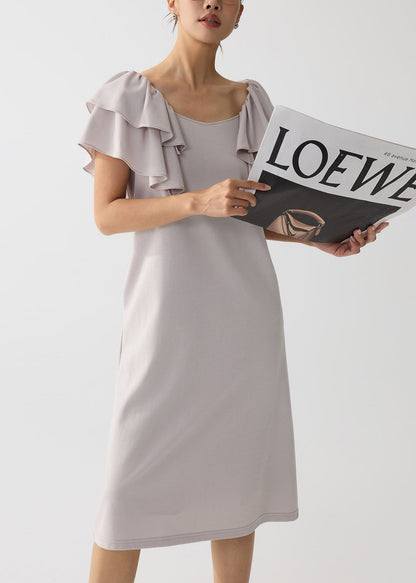 Apricot Cotton Work Straight Dress Butterfly Sleeve