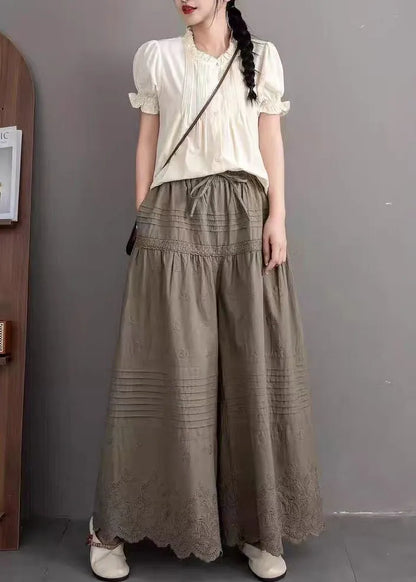 Army Green Oversized Wide Leg Pants Embroidered Summer