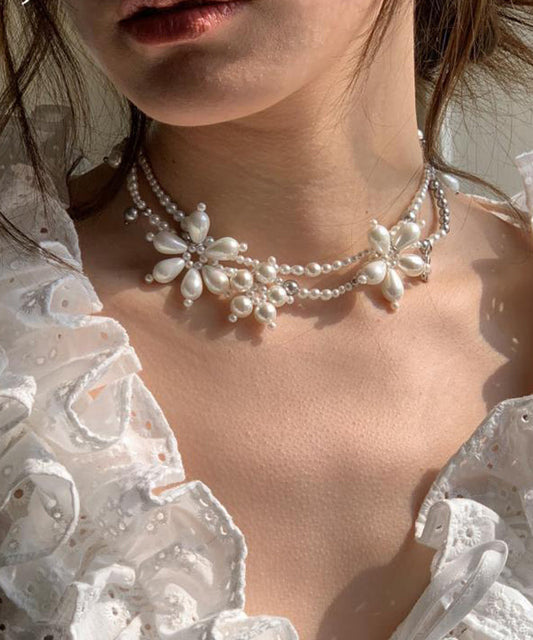 Original Design White Alloy Pearl Beading Pendant Necklace