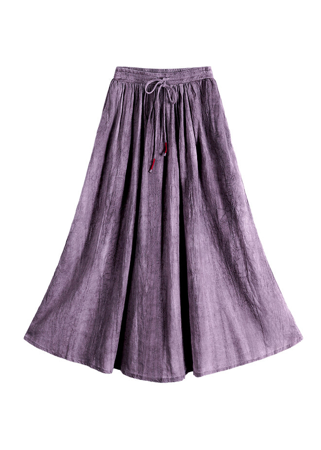 Purple Wrinkled Pockets Tie Dye Linen Skirts Spring