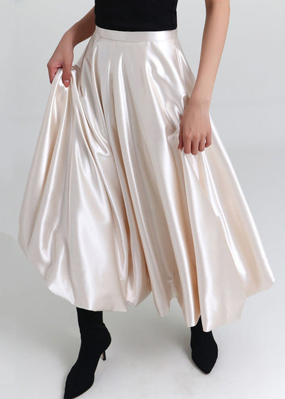 New Champagne Color High Waist Silk Skirt Spring