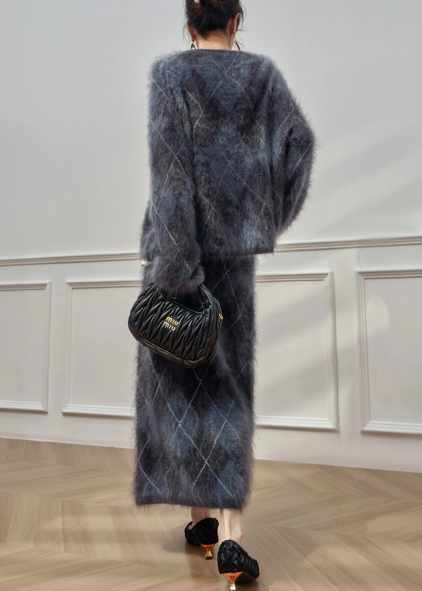 Plaid O Neck Cweaters and Skirts Ma Hai Mao Two Pieces Set Winter