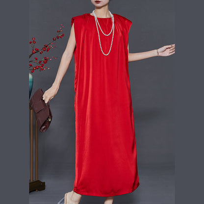 Style Red Oversized Draping Chiffon Maxi Dresses Summer