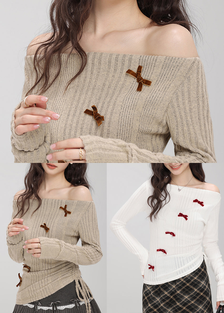 Boutique Khaki Cold Shoulder Drawstring Knit Top Fall