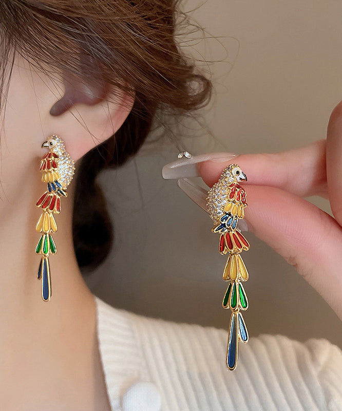 Novelty Rainbow Copper Overgild Zircon Parrot Drop Earrings