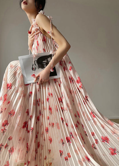 Print Chiffon Pleated Maxi Dress Sleeveless