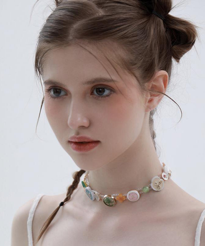 Rainbow Alloy Beading Button Princess Necklace
