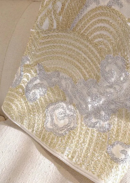 Chinese Style White Print Button Silk Coat Long Sleeve