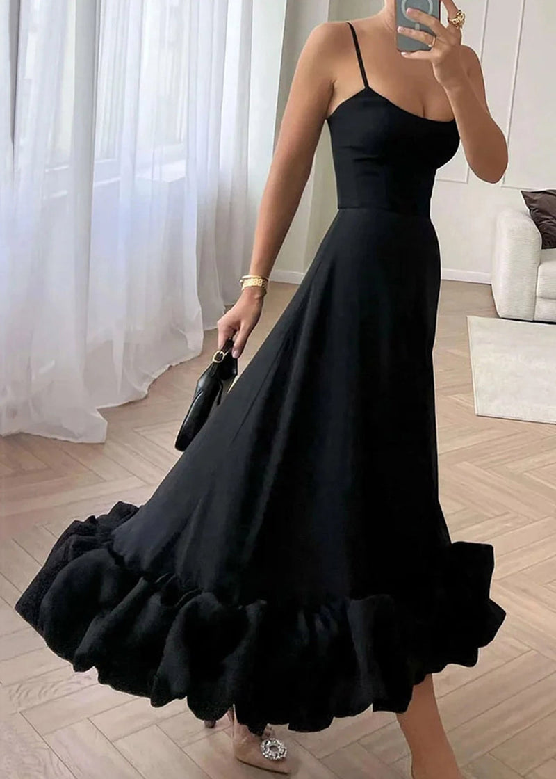 New Black Cold Shoulder Cotton Spaghetti Strap Dress Sleeveless