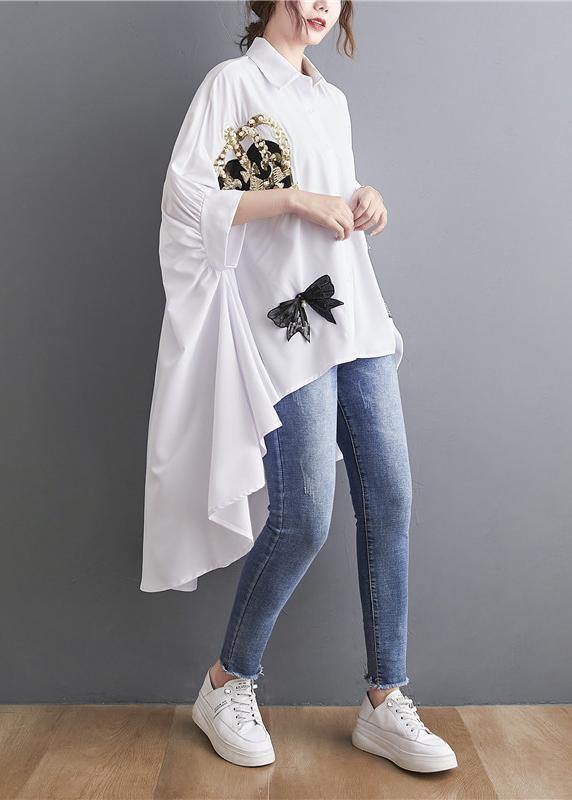 White Spring Appliques Low High Design Top