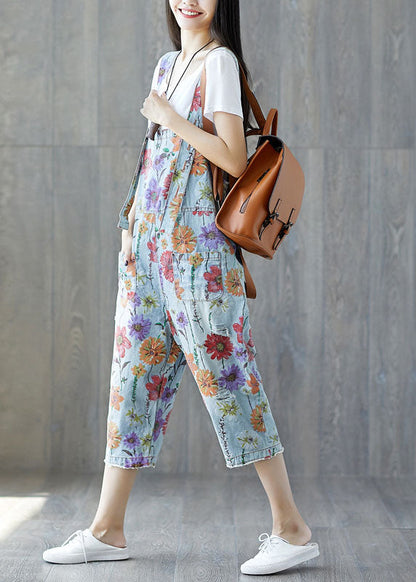 Classy Light Blue Pockets Denim Jumpsuit Spring