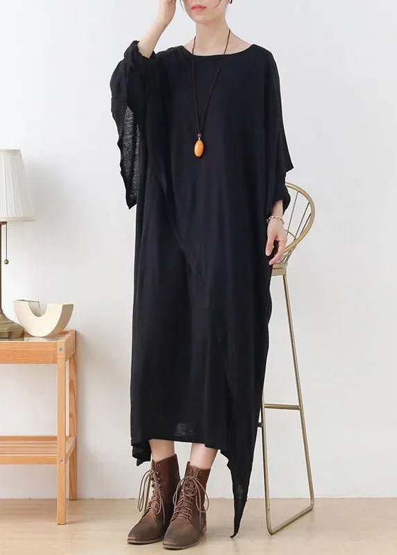 Grey O-neck Patchwork Fall Cotton Dress