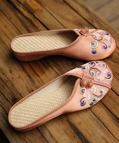 Orange Embroideried Comfy Cotton Slide Sandals