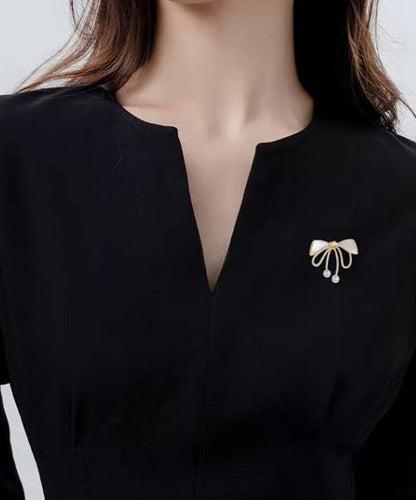 Gold Sterling Silver Alloy Zircon Bow Pearl Brooches