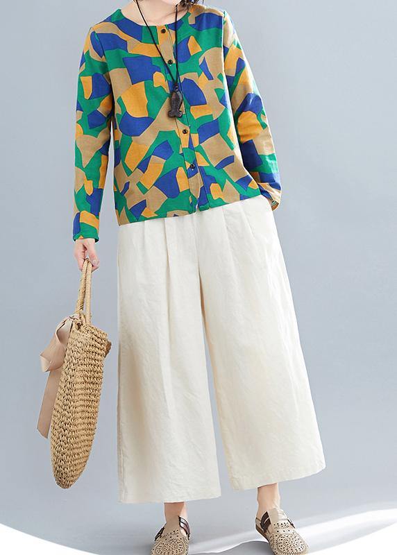 Diy Green Geometric Clothes for O Neck Button Down Clothing Tops