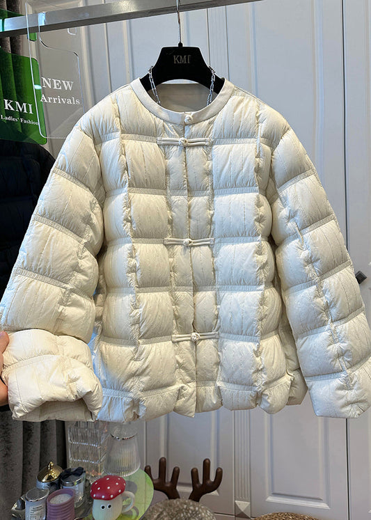 Beige Oversized Chinese Button Duck Down Down Coats Winter