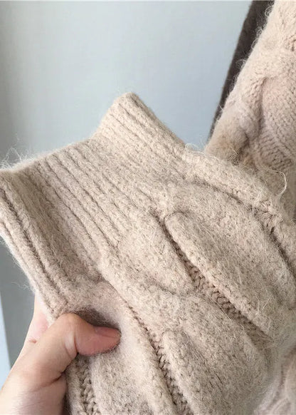 Loose Apricot O-neck Cozy Thick Cashmere Long Knit Sweater Dress Winter