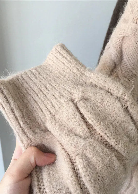Loose Apricot O-neck Cozy Thick Cashmere Long Knit Sweater Dress Winter