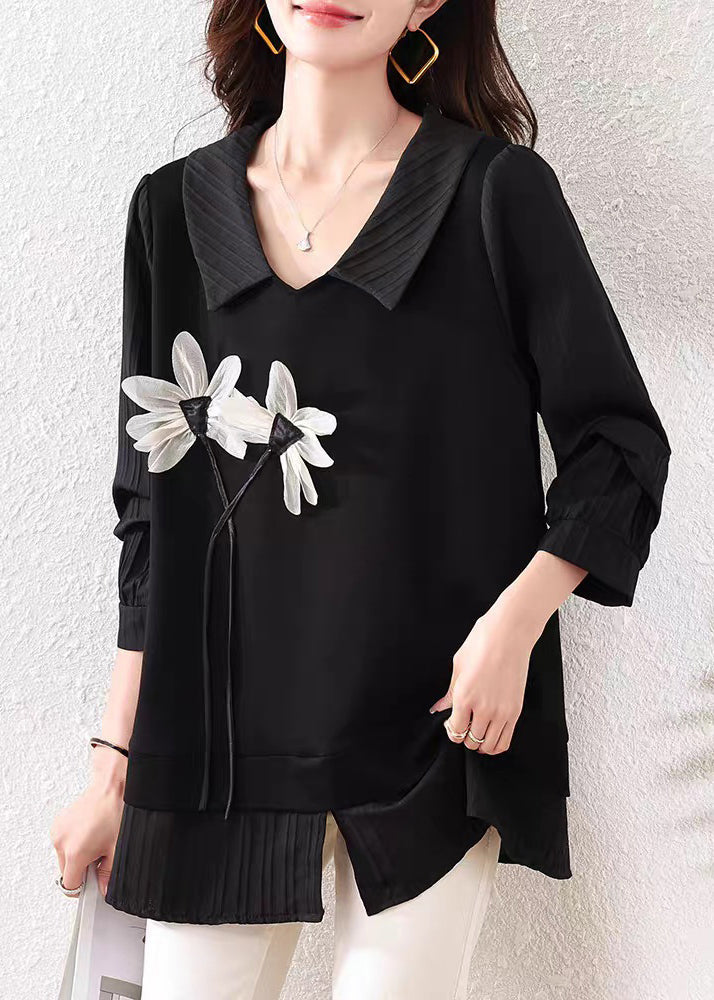 Loose Black Front Open Cotton Shirt Tops Summer