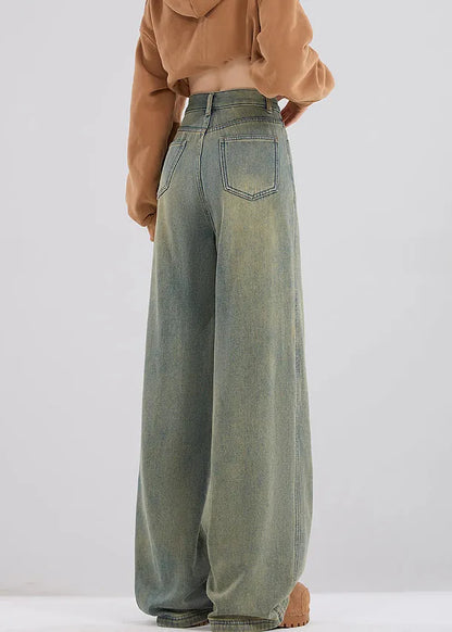 Nostalgic Blue Pockets High Waist Warm Fleece Jeans Spring