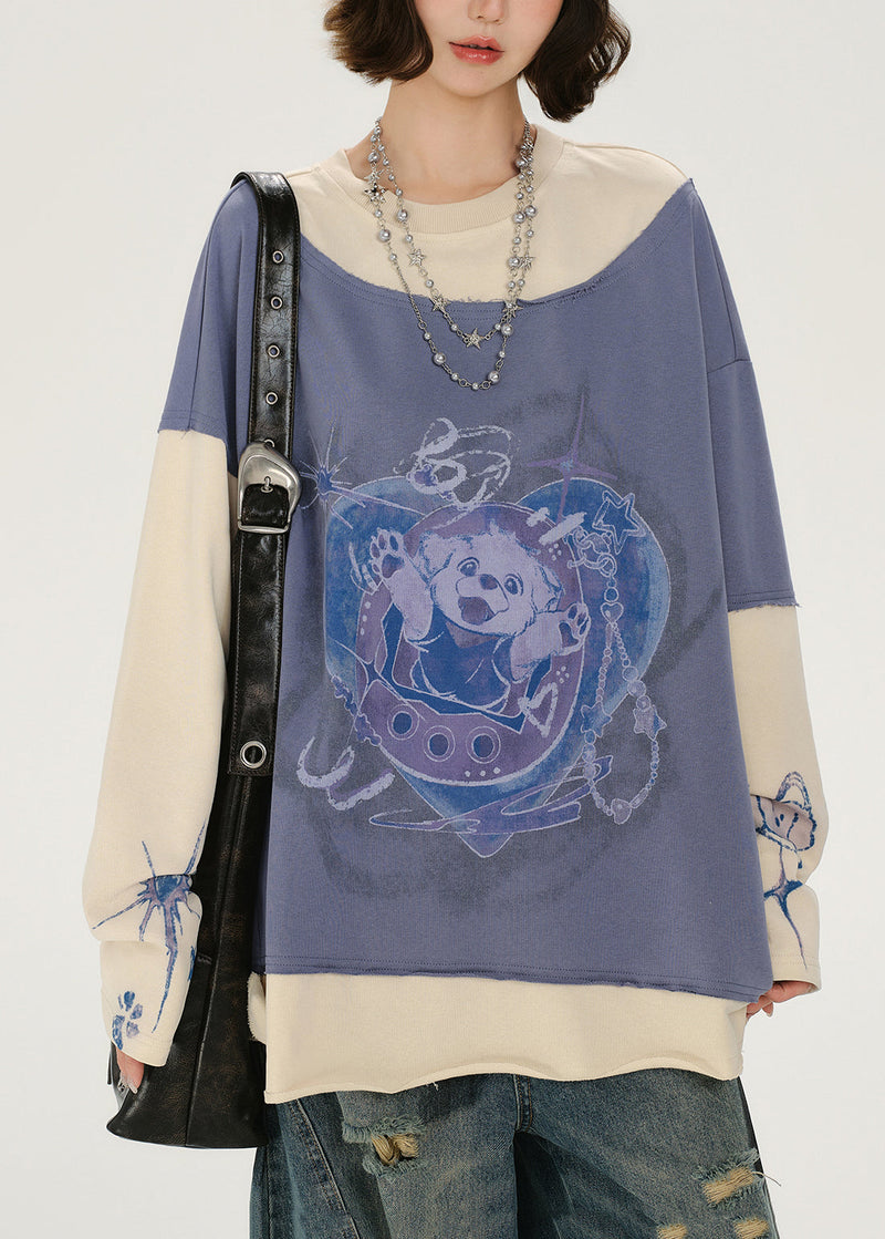 Lavender Oversized Patchwork Cotton Sweatshirt Spring