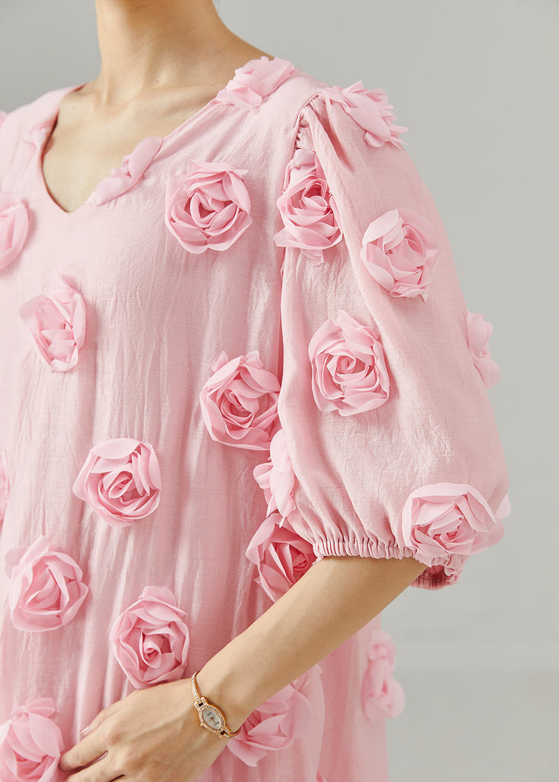 Pink Oversized Stereoscopic Cotton Party Dress Summer
