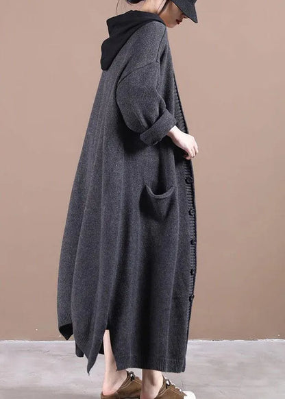 Organic Dark Grey Side Open Fall Cardigans Long Coat