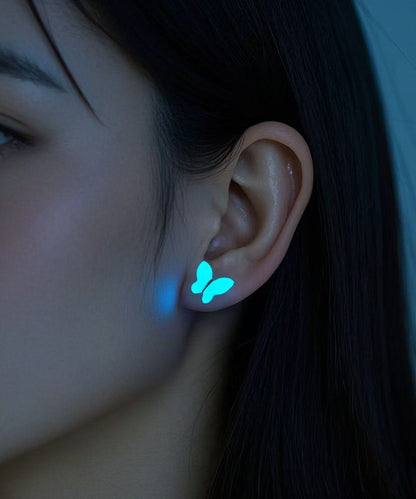 Unique Silk Stainless Steel Emit Light Butterfly Stud Earrings