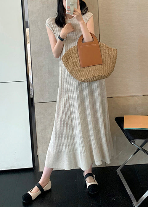 Apricot Cozy Knit Long Dresso Neck Sleeveless