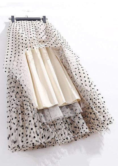 New Apricot Wrinkled Dot High Waist Tulle Skirt Spring