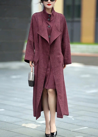 Loose Purple Button False Two Pieces Cotton Long Trench Coat Winter