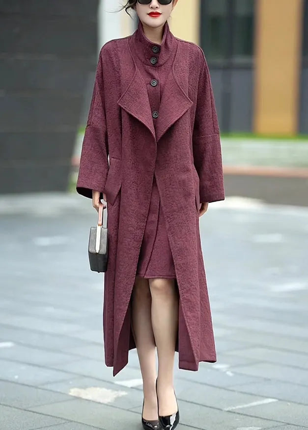 Loose Purple Button False Two Pieces Cotton Long Trench Coat Winter