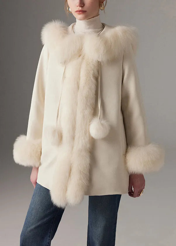 White Fuzzy Ball Decorated Fine Cotton Filled Coats Winter