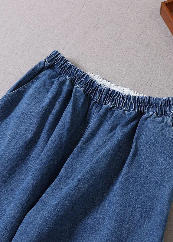 Blue Embroideried Denim Pants Spring