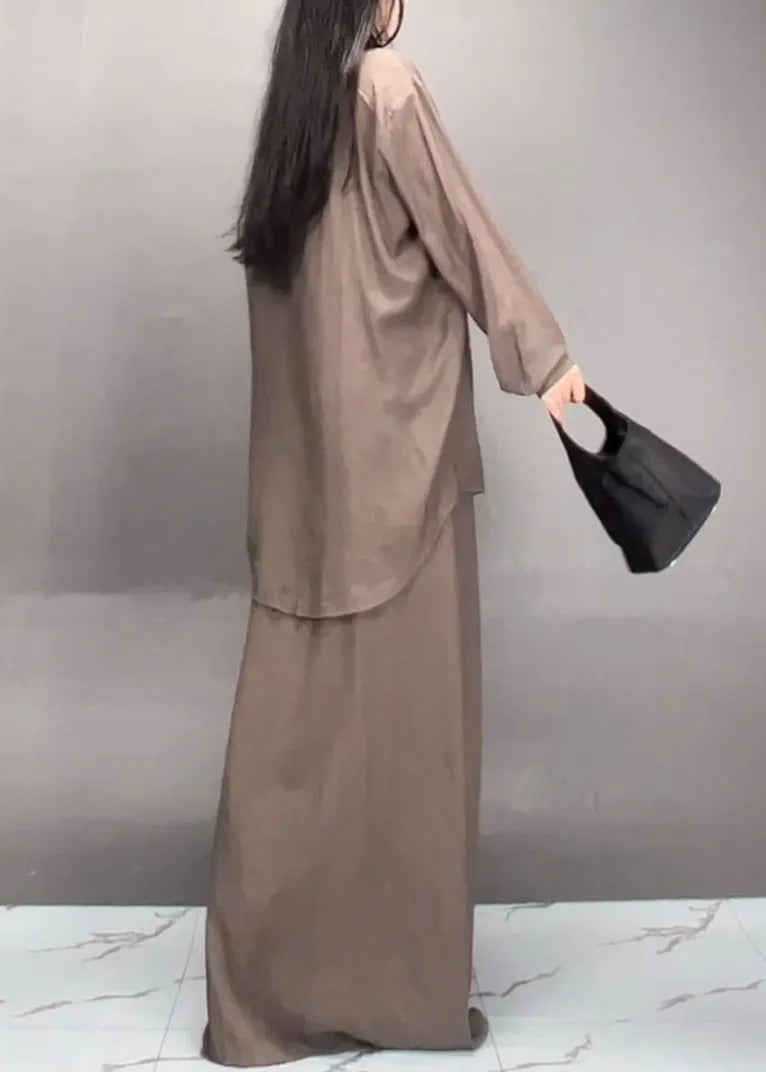 Black Peter Pan Collar Shirts and Maxi Skirts Two Piece Set Spring