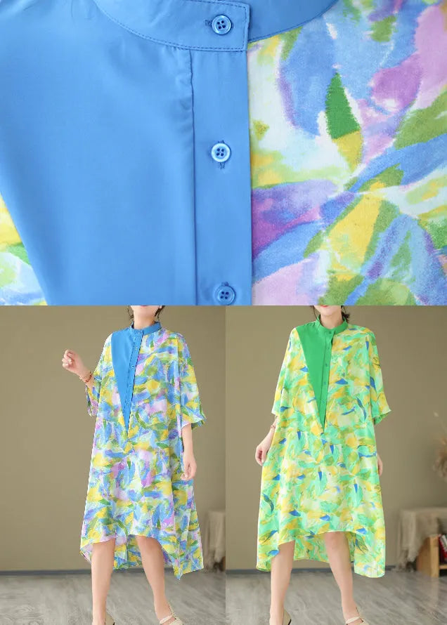 Summer New Green Spliced Tie Dyed Shirt Dress