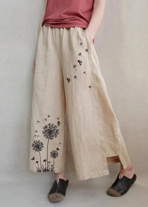 Blue Dandelion Wide Leg Linen Pants Summer Cotton Outfits
