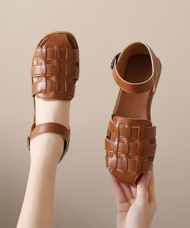 Brown Braid Sandals Buckle Strap Sandals
