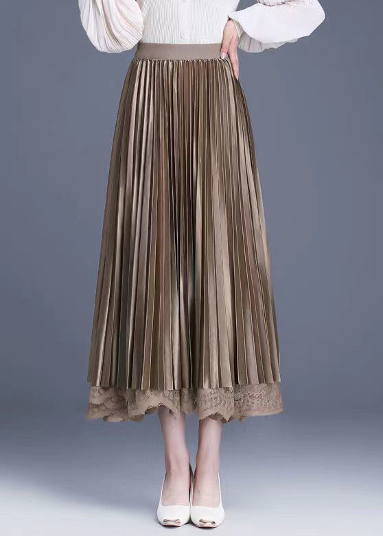 Handmade Khaki Wear on Both Sides Lace a Line Skirt Spring