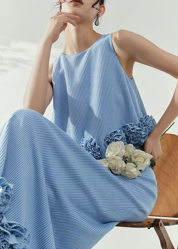Loose Blue Striped Tank and Skirts Two Piece Set Sleeveless