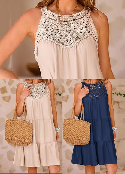 Italian Apricot Cold Shoulder Patchwork Cotton Dress Summer