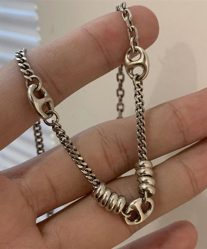 Gold Stainless Steel Chain Linked Patchwork Pendant Necklace