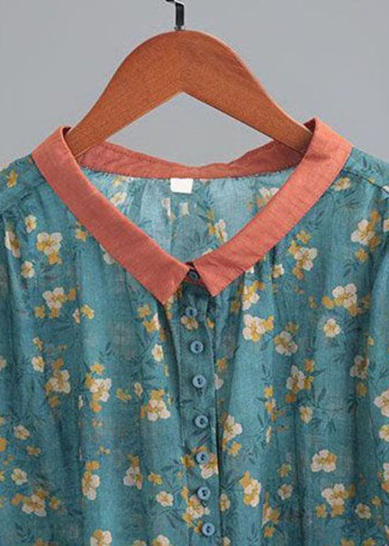 Classy Blue Tops and Orange Pants Linen Two Pieces Set Summer