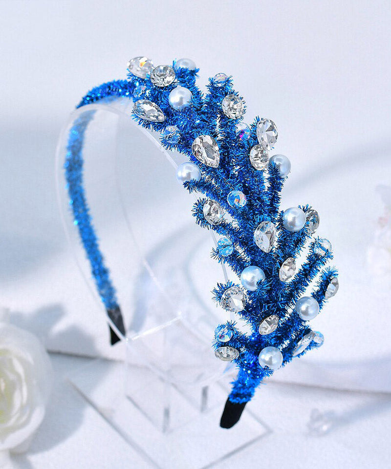 Handmade Blue Weave Acrylic Pearl Zircon Hairpiece