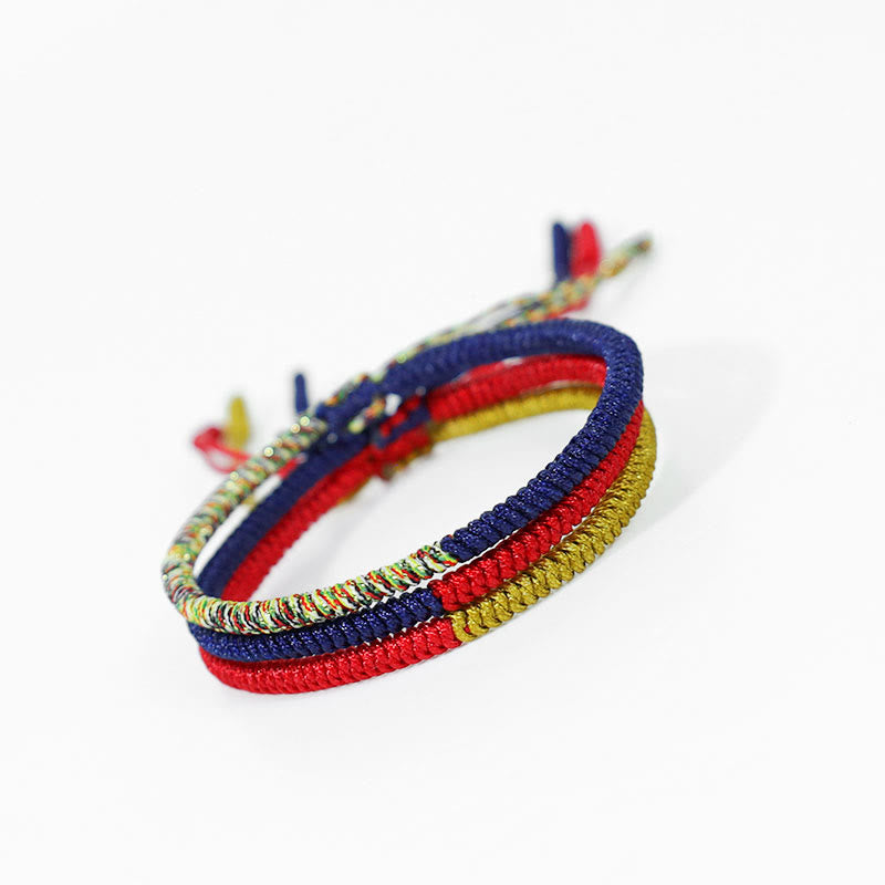 Buddha Stones Tibet Handmade Multicolor King Kong Knot Faith Protection Braided Two-color String Bracelet