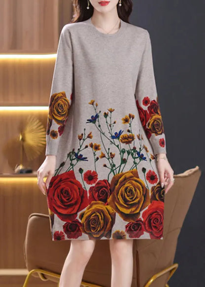 Camel Side Open Cozy Wool Knit Dress O-neck Spring